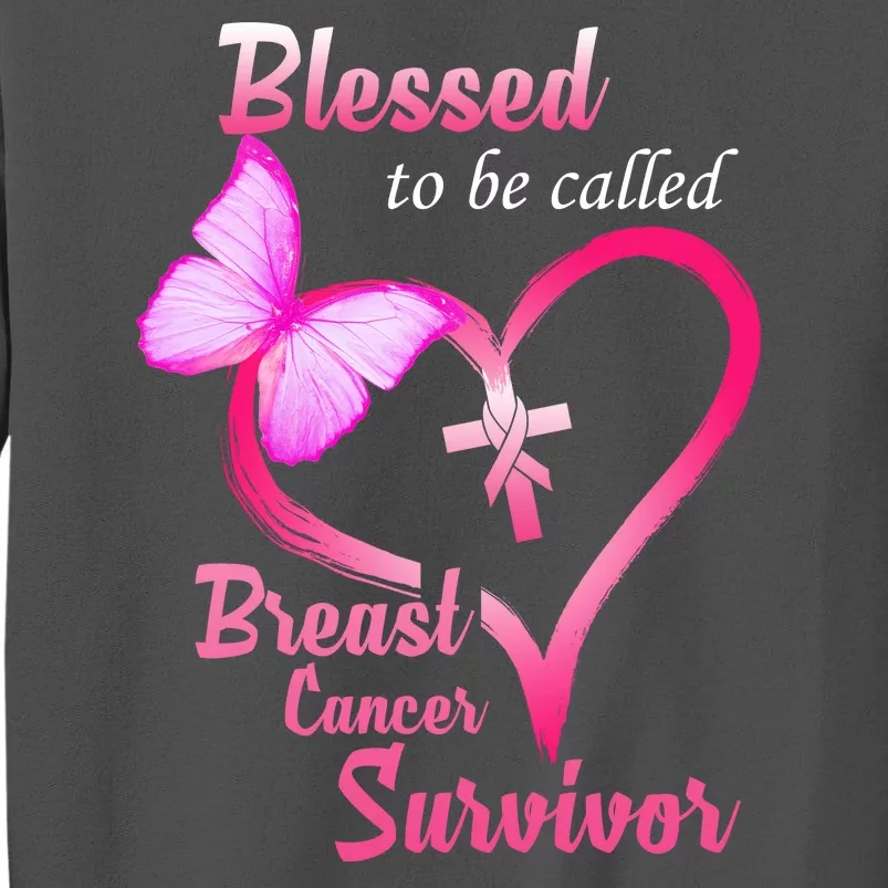 Blessed To Be Called Breast Cancer Survivor Butterfly Heart Tall Sweatshirt