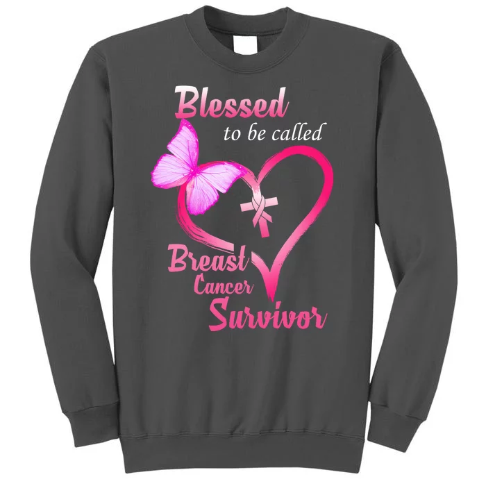 Blessed To Be Called Breast Cancer Survivor Butterfly Heart Tall Sweatshirt