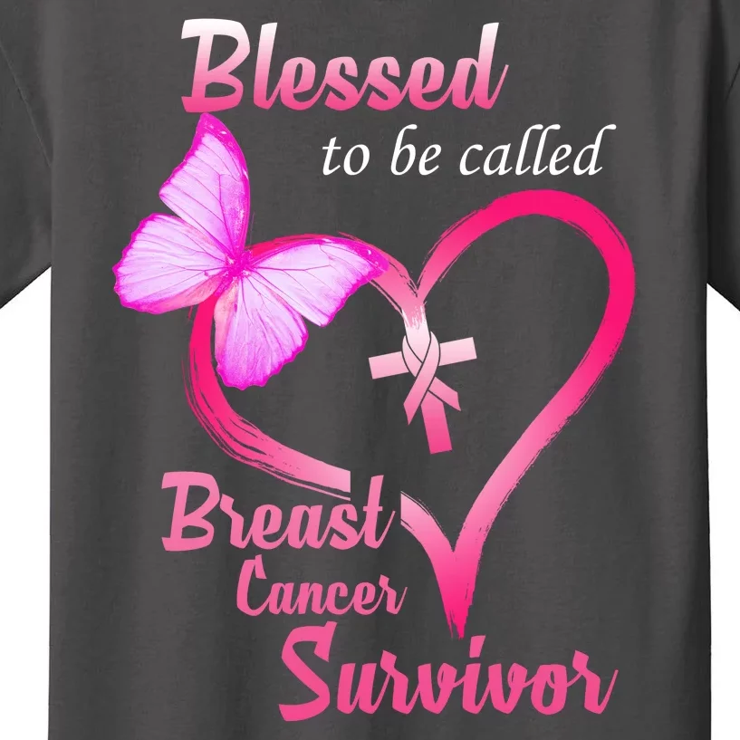 Blessed To Be Called Breast Cancer Survivor Butterfly Heart Kids T-Shirt