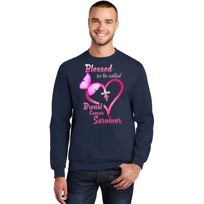 Blessed To Be Called Breast Cancer Survivor Butterfly Heart Sweatshirt