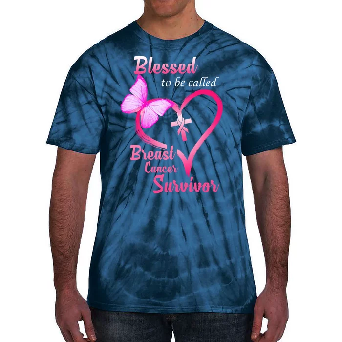 Blessed To Be Called Breast Cancer Survivor Butterfly Heart Tie-Dye T-Shirt