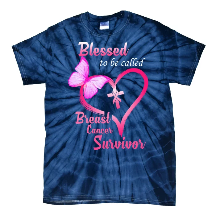 Blessed To Be Called Breast Cancer Survivor Butterfly Heart Tie-Dye T-Shirt