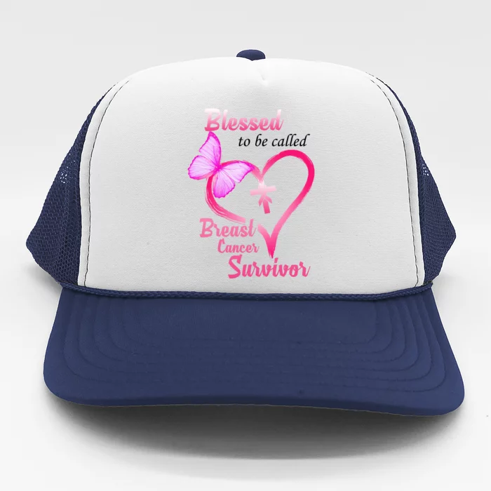 Blessed To Be Called Breast Cancer Survivor Butterfly Heart Trucker Hat