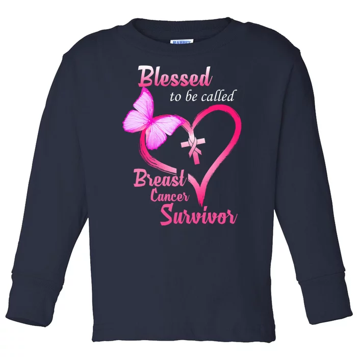 Blessed To Be Called Breast Cancer Survivor Butterfly Heart Toddler Long Sleeve Shirt