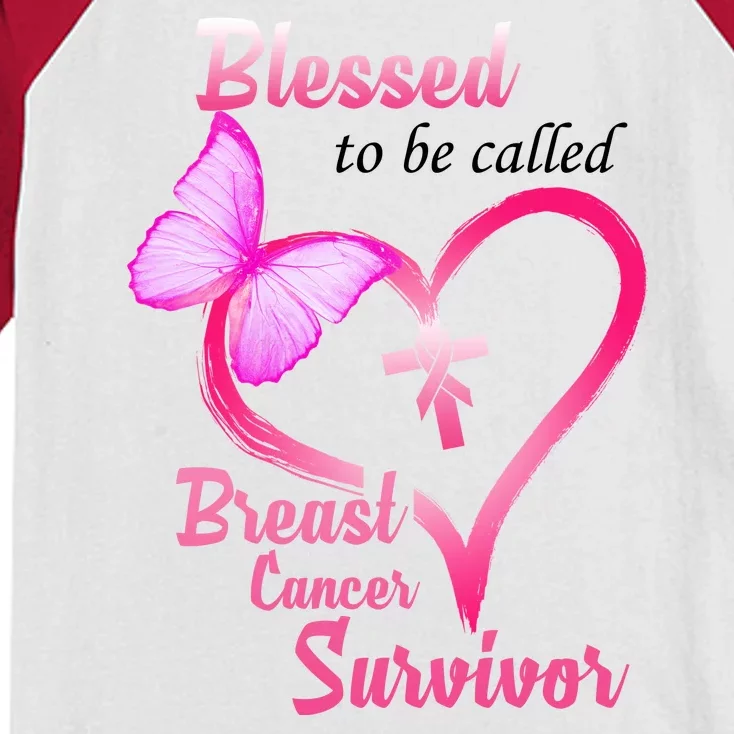 Blessed To Be Called Breast Cancer Survivor Butterfly Heart Kids Colorblock Raglan Jersey