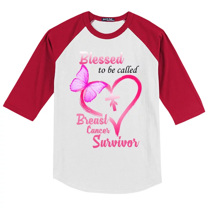 Blessed To Be Called Breast Cancer Survivor Butterfly Heart Kids Colorblock Raglan Jersey