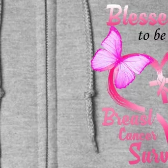 Blessed To Be Called Breast Cancer Survivor Butterfly Heart Full Zip Hoodie