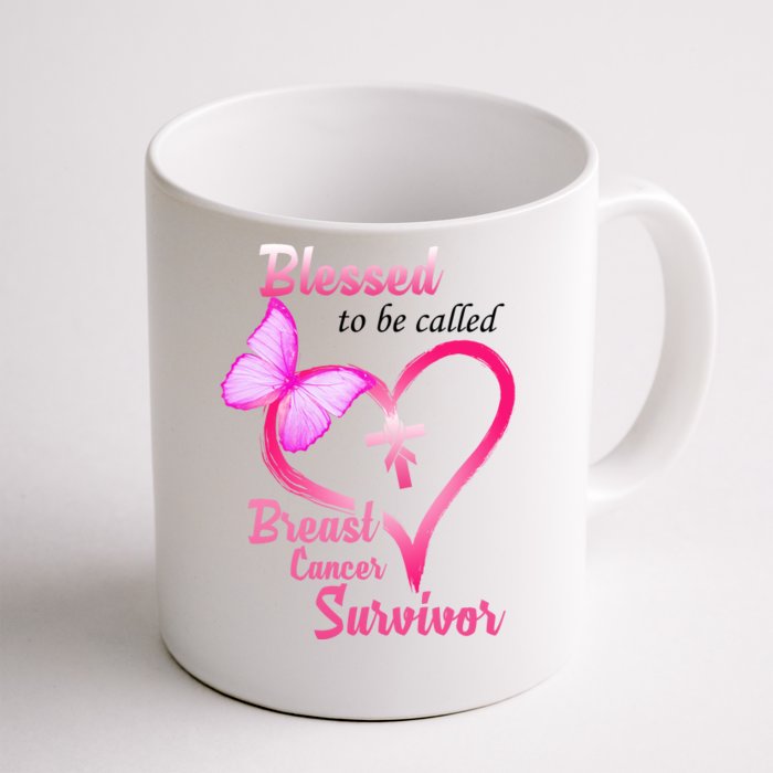 Blessed To Be Called Breast Cancer Survivor Butterfly Heart Front & Back Coffee Mug