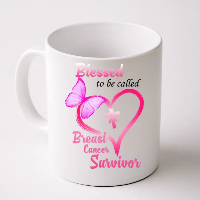 Blessed To Be Called Breast Cancer Survivor Butterfly Heart Front & Back Coffee Mug