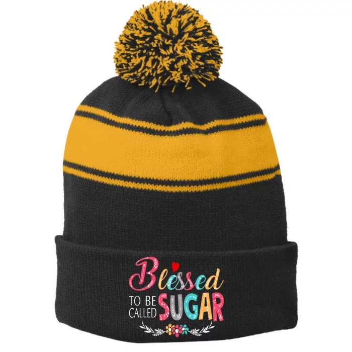 Blessed To Be Called Sugar Colorful Art Stripe Pom Pom Beanie