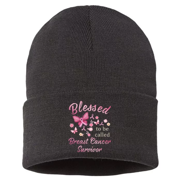 Blessed To Be Called Breast Cancer Survivor Pink Butterfly Sustainable Knit Beanie