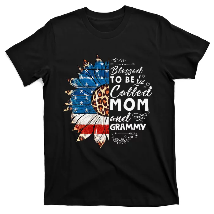 Blessed To Be Called Mom And Grammy Sunflower 4th Of July T-Shirt