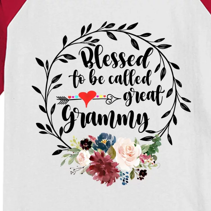 Blessed To Be Called Great Grammy Gift Heart Floral Happiness Gift Kids Colorblock Raglan Jersey