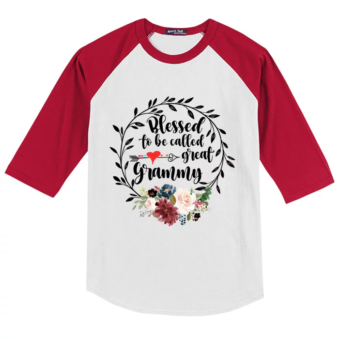 Blessed To Be Called Great Grammy Gift Heart Floral Happiness Gift Kids Colorblock Raglan Jersey