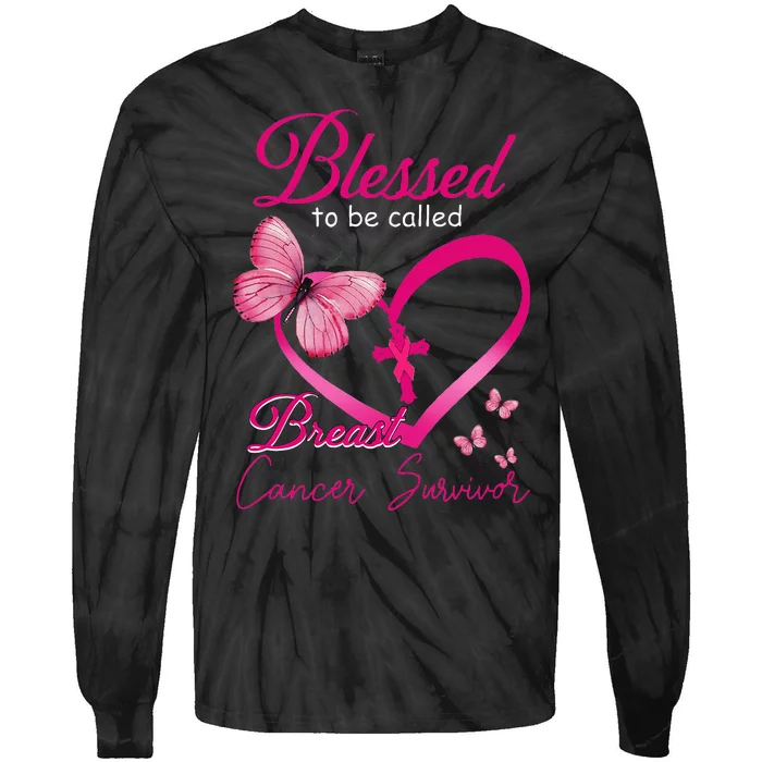 Blessed To Be Called Breast Cancer Survivor Pink Butterfly Tie-Dye Long Sleeve Shirt