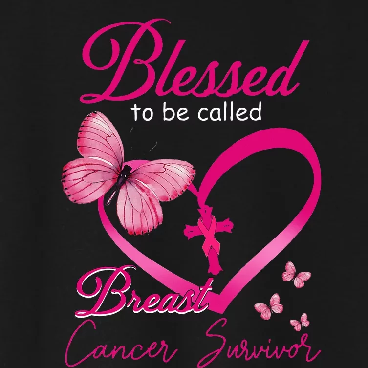 Blessed To Be Called Breast Cancer Survivor Pink Butterfly Women's Crop Top Tee