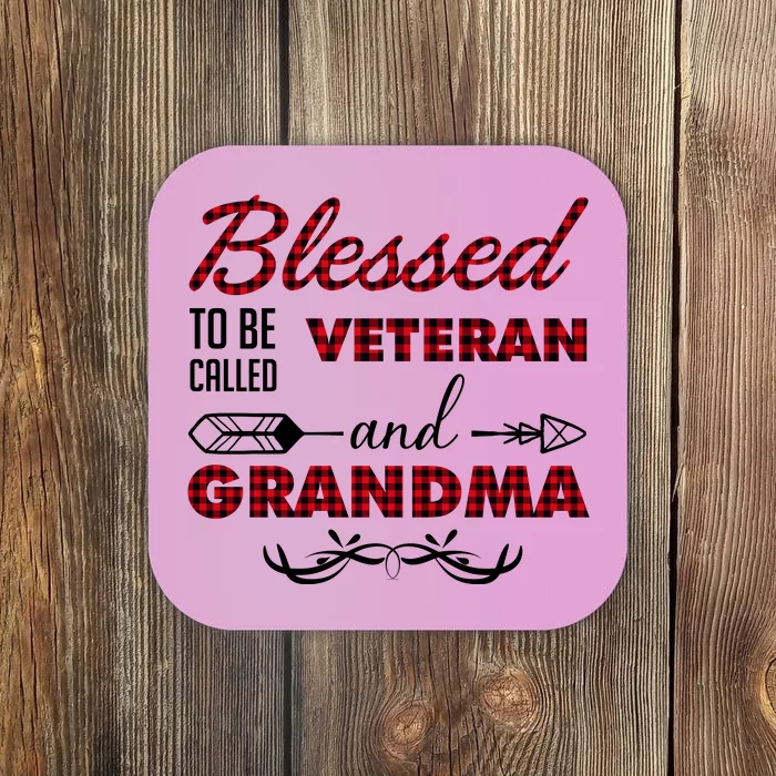 Blessed To Be Called Veteran And Grandma Red Plaid Coaster