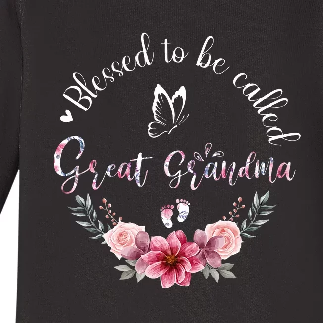 Blessed To Be Called Great Grandma  Floral Grandma Baby Long Sleeve Bodysuit