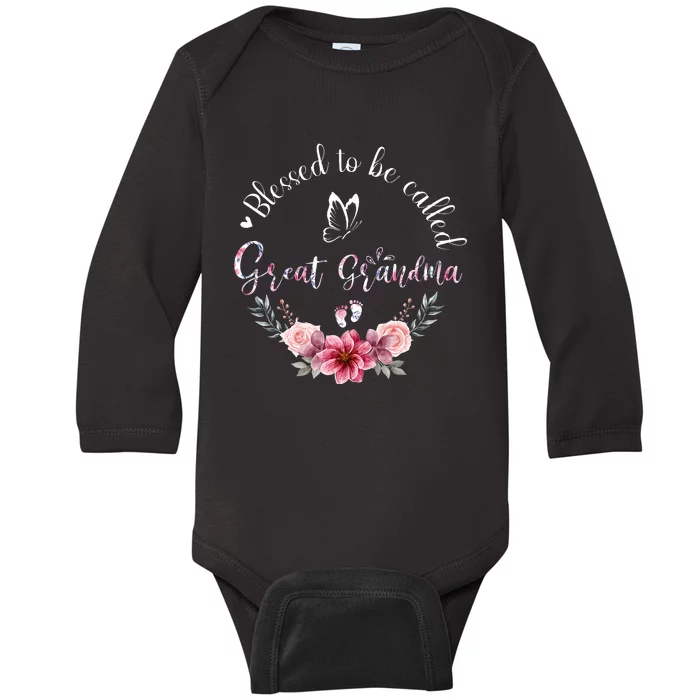 Blessed To Be Called Great Grandma  Floral Grandma Baby Long Sleeve Bodysuit