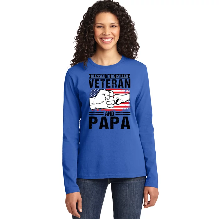 Blessed To Be Called Veteran And Papa Grandfather Gift Ladies Long Sleeve Shirt