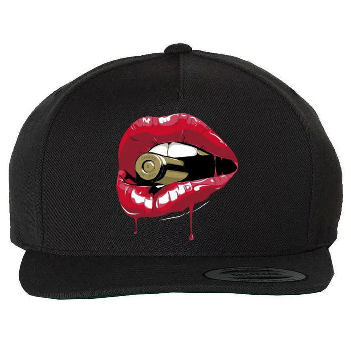 Biting The Bullet Red Lipstick Lips Gift Wool Snapback Cap