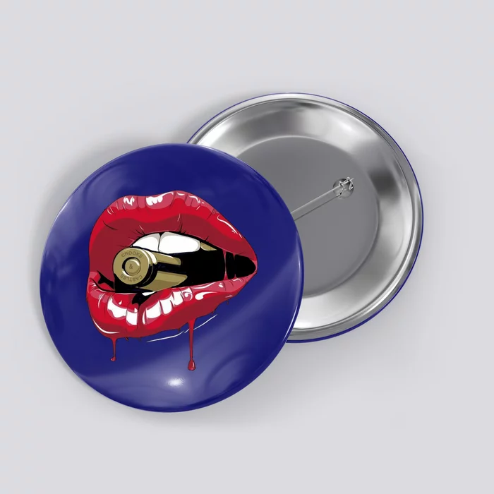 Biting The Bullet Red Lipstick Lips Gift Button