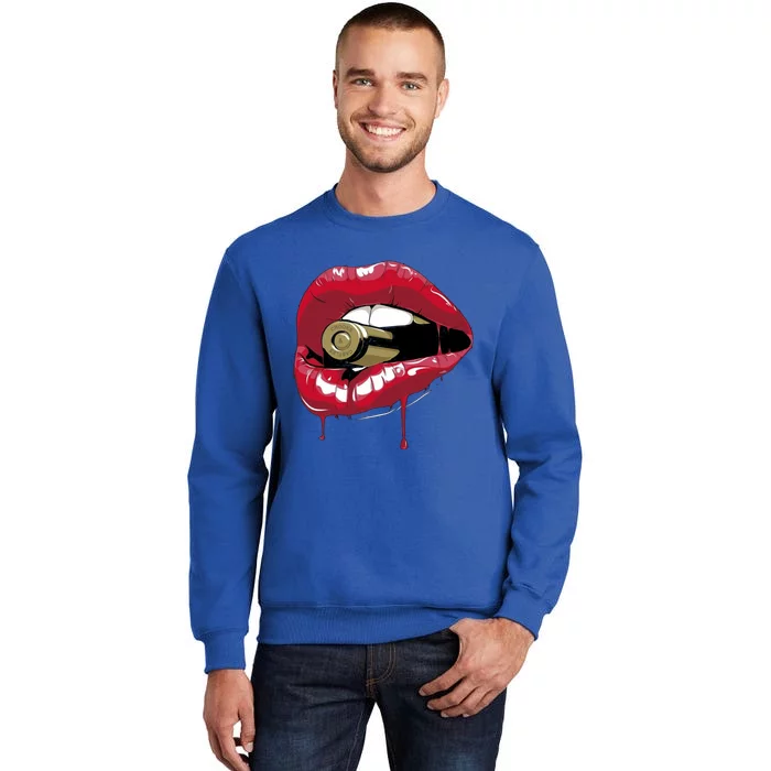 Biting The Bullet Red Lipstick Lips Gift Tall Sweatshirt