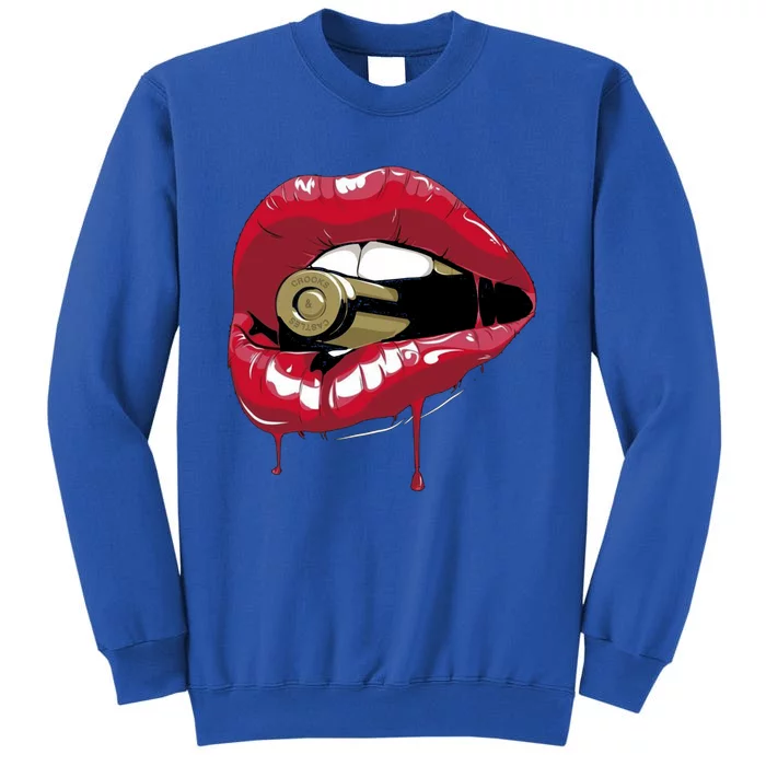 Biting The Bullet Red Lipstick Lips Gift Tall Sweatshirt