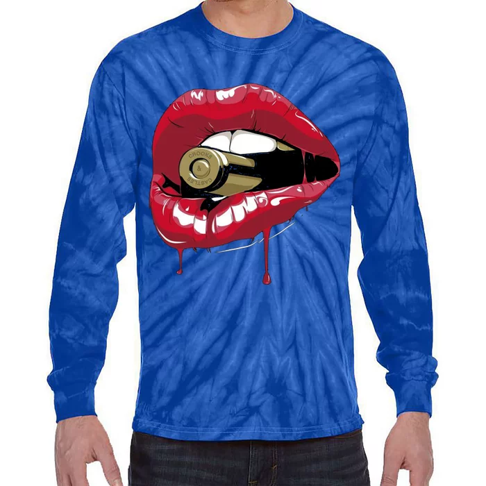 Biting The Bullet Red Lipstick Lips Gift Tie-Dye Long Sleeve Shirt