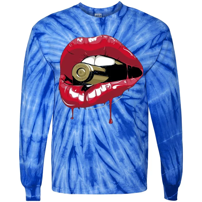 Biting The Bullet Red Lipstick Lips Gift Tie-Dye Long Sleeve Shirt