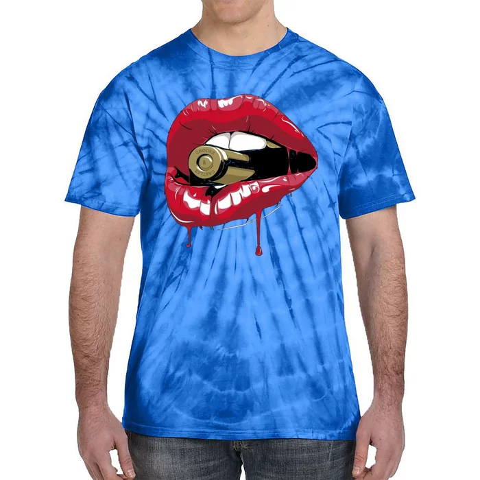 Biting The Bullet Red Lipstick Lips Gift Tie-Dye T-Shirt