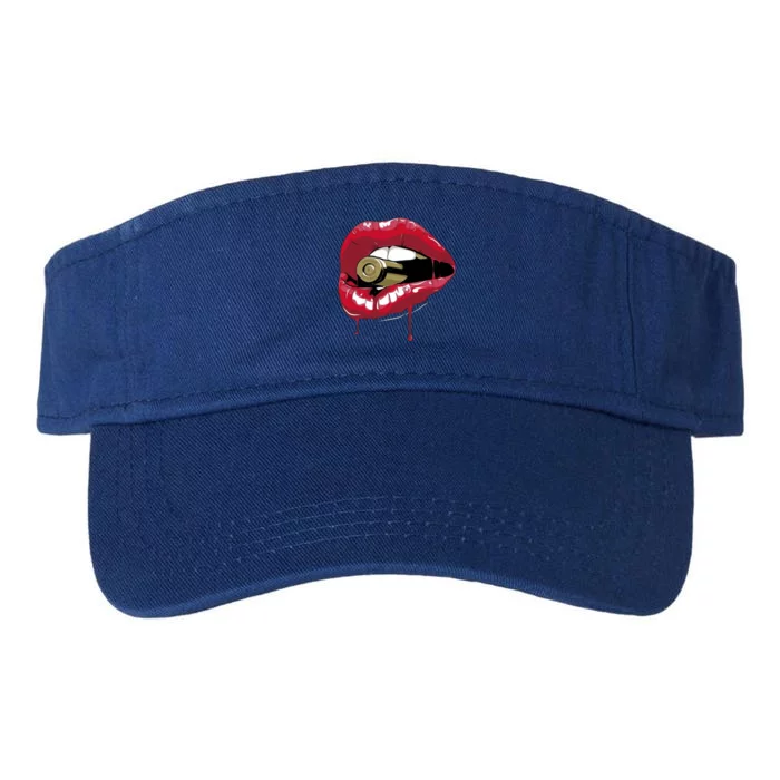 Biting The Bullet Red Lipstick Lips Gift Valucap Bio-Washed Visor