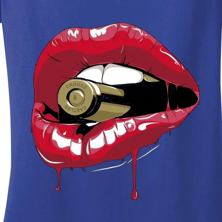 Biting The Bullet Red Lipstick Lips Gift Women's V-Neck T-Shirt