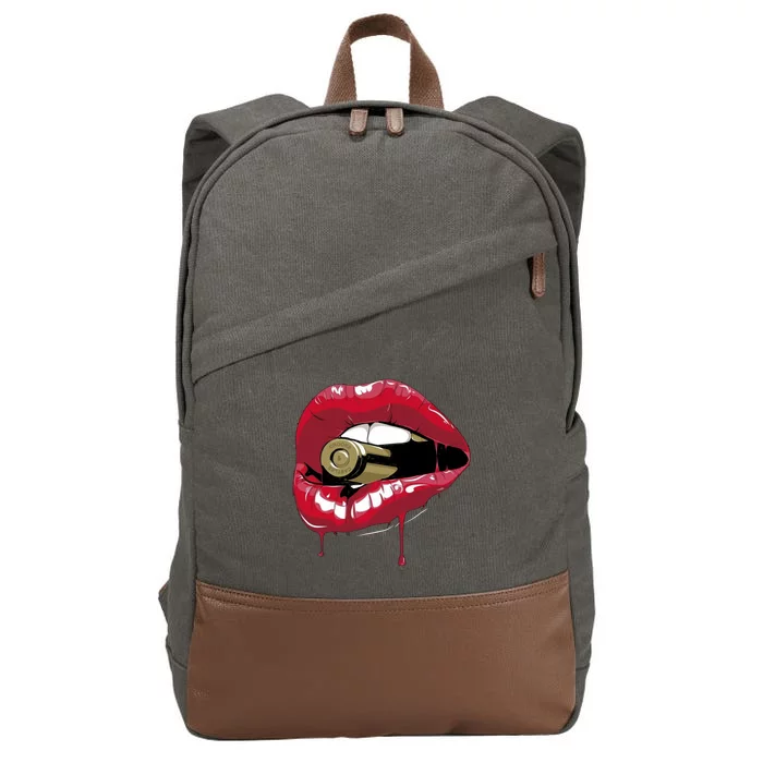 Biting The Bullet Red Lipstick Lips Gift Cotton Canvas Backpack