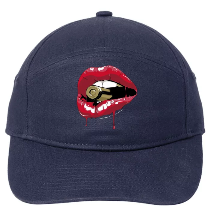 Biting The Bullet Red Lipstick Lips Gift 7-Panel Snapback Hat