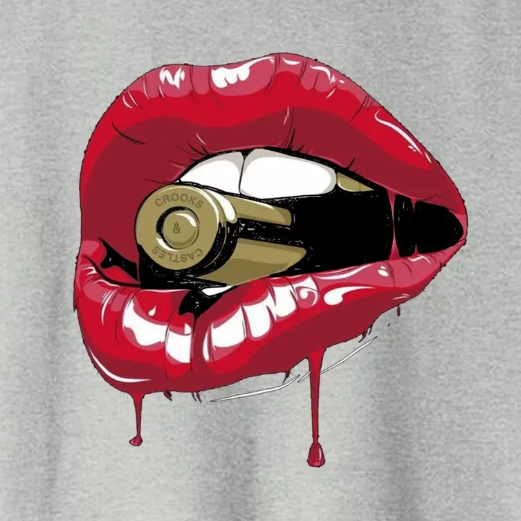 Biting The Bullet Red Lipstick Lips Gift Women's Crop Top Tee