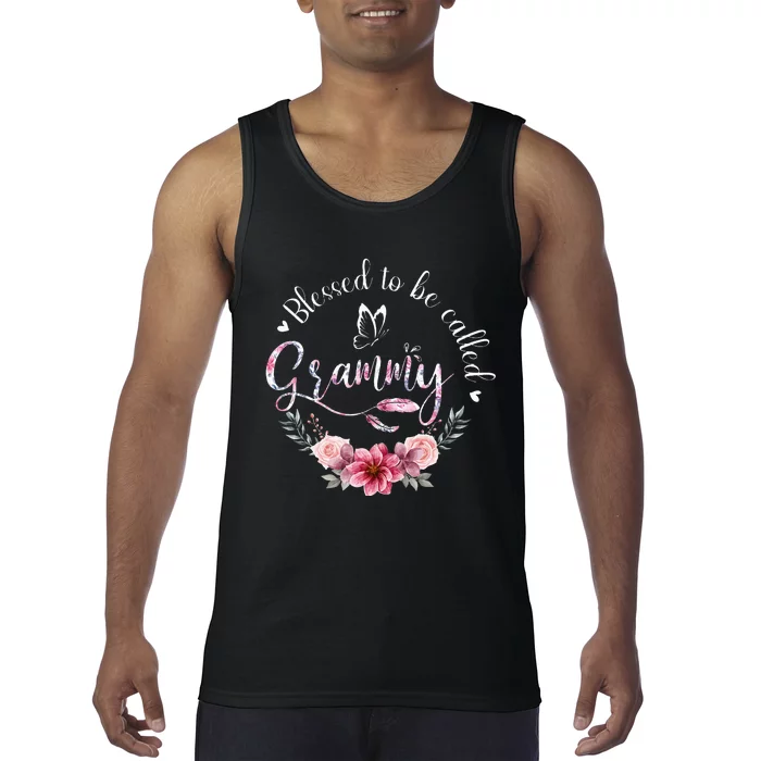 Blessed To Be Called Grammy Floral Decor Grandma Tank Top