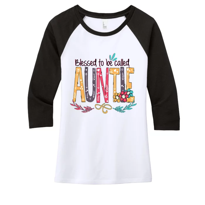 Blessed To Be Called Auntie Colorful Grandma Women's Tri-Blend 3/4-Sleeve Raglan Shirt