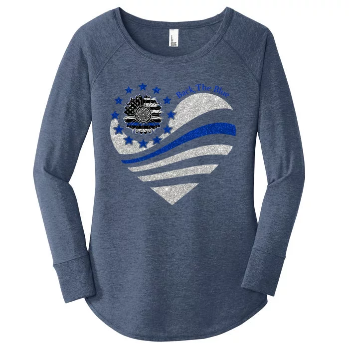 Back The Blue Heart With Sunflower Thin Blue Line Cool Gift Women's Perfect Tri Tunic Long Sleeve Shirt