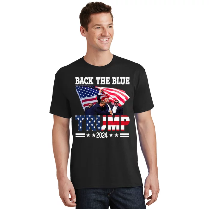 Back The Blue Trump 2024 Police American Flag Thin Blue Line T-Shirt