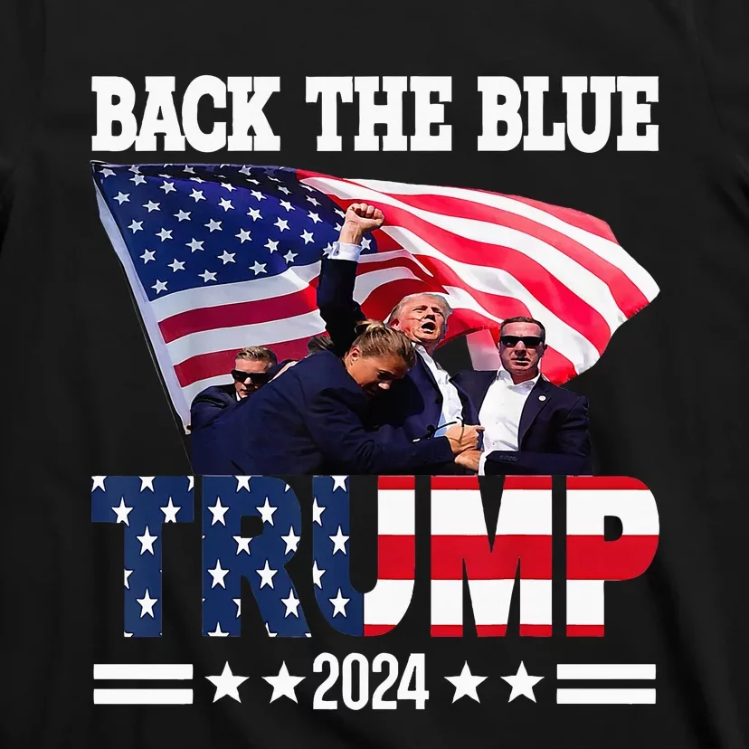 Back The Blue Trump 2024 Police American Flag Thin Blue Line T-Shirt