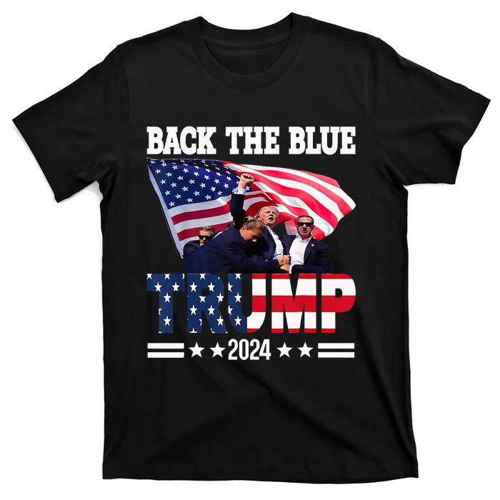 Back The Blue Trump 2024 Police American Flag Thin Blue Line T-Shirt