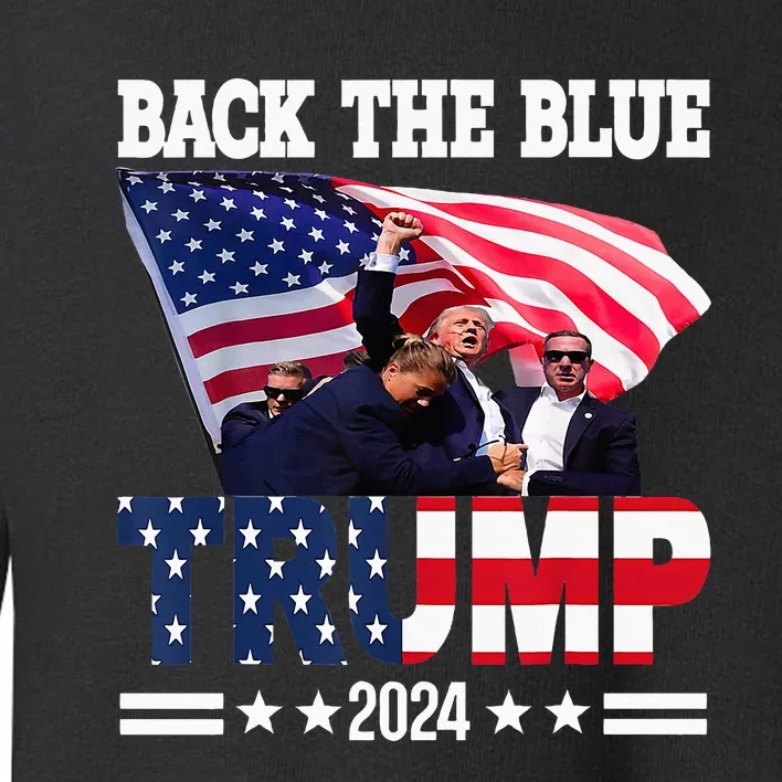 Back The Blue Trump 2024 Police American Flag Thin Blue Line Toddler Sweatshirt