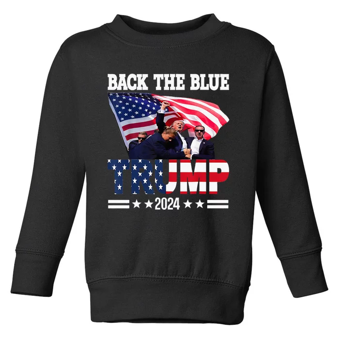 Back The Blue Trump 2024 Police American Flag Thin Blue Line Toddler Sweatshirt