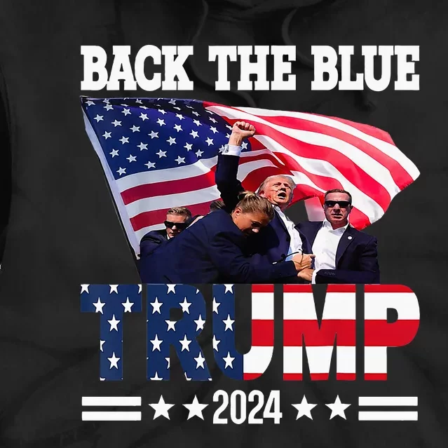 Back The Blue Trump 2024 Police American Flag Thin Blue Line Tie Dye Hoodie