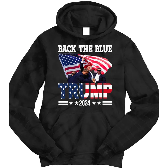 Back The Blue Trump 2024 Police American Flag Thin Blue Line Tie Dye Hoodie