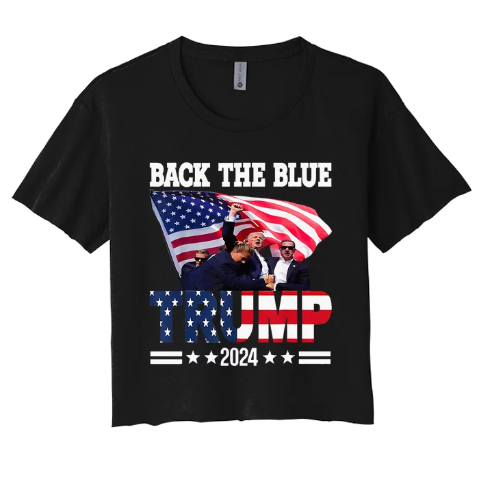 Back The Blue Trump 2024 Police American Flag Thin Blue Line Women's Crop Top Tee