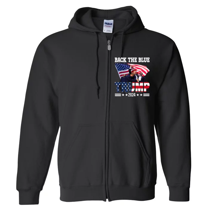 Back The Blue Trump 2024 Police American Flag Thin Blue Line Full Zip Hoodie