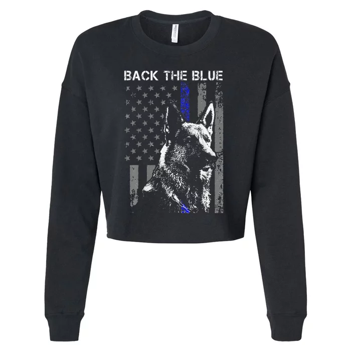 Back The Blue Thin Blue Line Flag K9 German Shepherd Police Cropped Pullover Crew