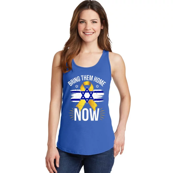 Bring Them Back Home Now Israel Flag Yellow Ribbon Ladies Essential Tank